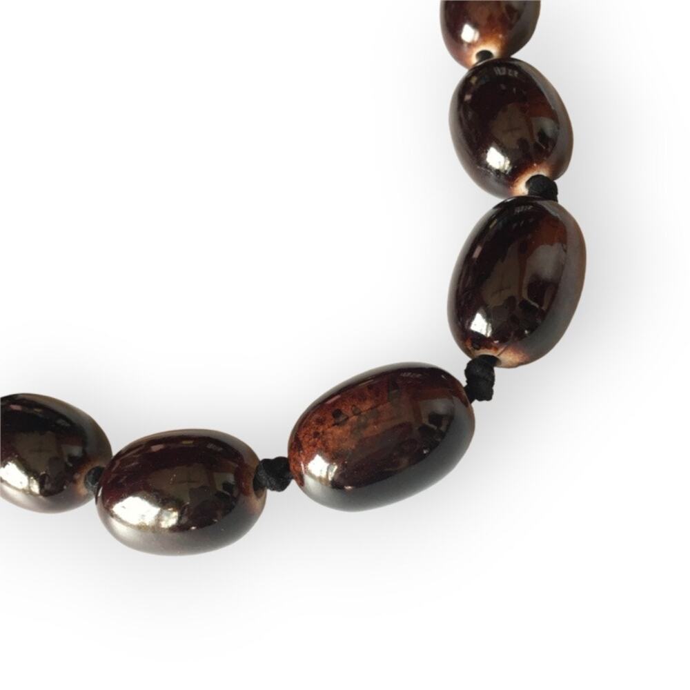 Heavy brown bead hand-knotted statement necklace